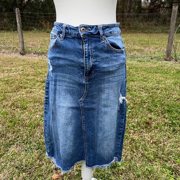 Distressed Denim Skirt - Picture 1 of 4